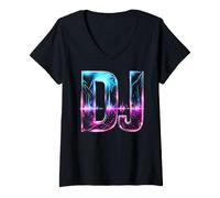 Donna DJ Diskjockey Club Disco Rave Psytrance Techno Goa House DnB Maglietta con Collo a V
