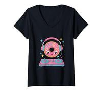 Donna Dj Food Con Donut Divertente E Mixer Maglietta con Collo a V