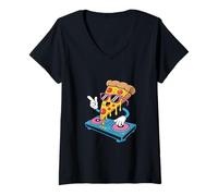Donna Dj Food Pizza Party Music Vibes Maglietta con Collo a V