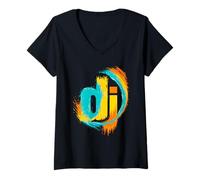 Donna DJ Paint Splash Logo Music Mixer Club Art Music Style Maglietta con Collo a V