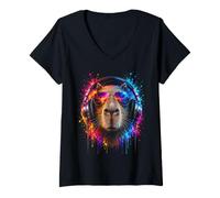 Donna DJ Techno House Electro Minimal Goa Trance Disc Jockey DnB DJ Maglietta con Collo a V