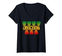 Donna Djembe Tamburo di Orgoglio Batteria Africane e Musica Reggae Maglietta con Collo a V