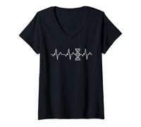 Donna Dna Battito Cardiaco Doppio elica ECG Pulse Line Science Maglietta con Collo a V
