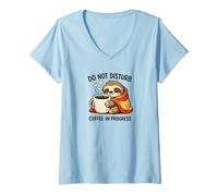 Donna Do Not Disturb Coffee Sloth Cute Funny Morning Mood Tees Maglietta con Collo a V