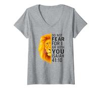 Donna Do Not Fear for I Am with You Isaiah 41:10 Lion Graphic Maglietta con Collo a V