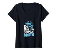 Donna Do Not Feed This Prince Gluten - Giocoso GF Humor Maglietta con Collo a V