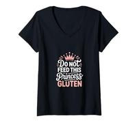 Donna Do Not Feed This Princess Gluten - Carino GF Humor Maglietta con Collo a V