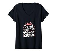 Donna Do Not Feed This Princess Gluten - Carino GF Humor Maglietta con Collo a V