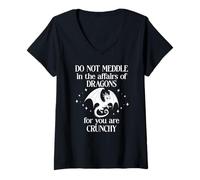 Donna Do Not Meddle in The Affairs of Dragons Sign,Book Dragon Maglietta con Collo a V