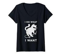 Donna Do What I Want Cat Skateboard Cat Mom Sarcastic Humor Maglietta con Collo a V
