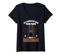 Donna Doberman Pinscher Cane Maglietta con Collo a V