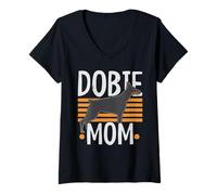 Donna Dobie Mom Doberman Proprietario Amante per Cani Cucciolo Paw Maglietta con Collo a V