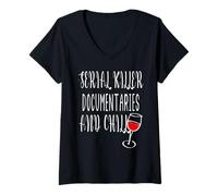 Donna Documentari Serial Killer e Chill True Crime Lovers Wine Maglietta con Collo a V