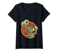 Donna Dodo Scheletro Uccello Badge retrò Spooky Cute Maglietta con Collo a V