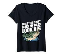 Donna Does This Shirt Make My Bass Look Big Funny Fishing Maglietta con Collo a V