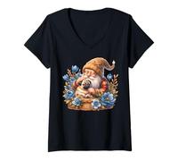 Donna Dog Daddy Gnome Floral Graphic For Pug Grandma Who Love Pugs Maglietta con Collo a V