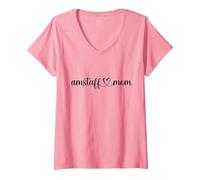 Donna Dog Heart Love Amstaff Mom Maglietta con Collo a V, Rosa, M