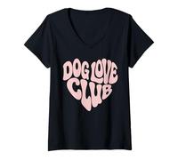 Donna Dog Love Club - Cane Amante dei Cani Maglietta con Collo a V