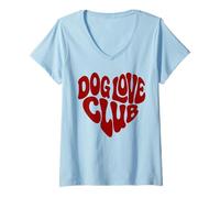 Donna Dog Love Club - Cane Amante dei Cani Maglietta con Collo a V