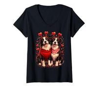 Donna Dog Lovers Border Collie Couple in Love Maglietta con Collo a V