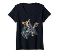 Donna Dog Lovers Corgi Chitarra Rock Music Corgis Maglietta con Collo a V