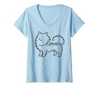 Donna Dog Lovers Line Minimalist Pomeranian Puppy Love Maglietta con Collo a V