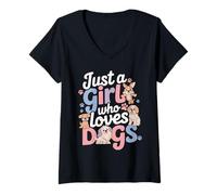 Donna Dog Mom Design - Just a Girl Who Loves Dogs Maglietta con Collo a V