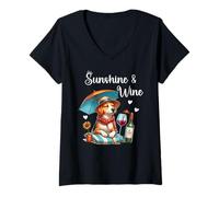 Donna Dog Mom Wine Lover Sunshine Wine Drinking Summer Vibes Beach Maglietta con Collo a V