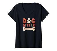 Donna Dog sitter divertente zampa osso design Maglietta con Collo a V