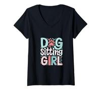 Donna Dog Sitting Girl Professional Pet Trainer -------- Maglietta con Collo a V