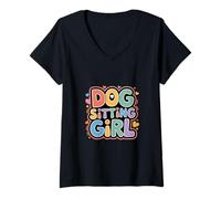 Donna Dog Sitting Girl Professional Pet Trainer ------- Maglietta con Collo a V