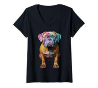 Donna Dogue De Bordeaux Dog Pet Opera d'Arte Colorata Dogue De Bordeaux Maglietta con Collo a V