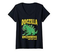 Donna Dogzilla Cane Mostro Kaiju Caos Fan Maglietta con Collo a V