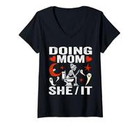 Donna Doing Mom - Costume da Scheletro da Donna, Divertente, per Halloween Maglietta con Collo a V