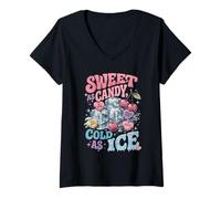 Donna Dolce Come Candy, Freddo Come Ghiaccio - Amore Maglietta con Collo a V