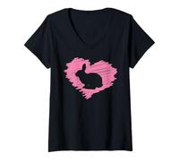 Donna Dolce Coniglio Silhouette con Cuore Stile Minimal Maglietta con Collo a V