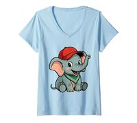 Donna Dolce Cucciolo di Elefante con Cappellino da Baseball Maglietta con Collo a V