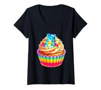 Donna Dolce Cupcake Candy Orso Gommoso Maglietta con Collo a V