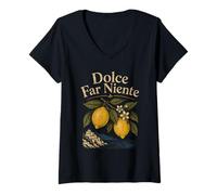 Donna Dolce Far Niente Lemon Costa Italia Vacanza Maglietta con Collo a V