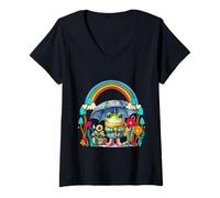 Donna dolce rana bambini ragazze ragazzi arcobaleno adolescente rane Maglietta con Collo a V