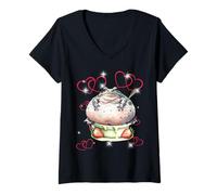 Donna Dolce rana rane San Valentino dessert San Valentino cuore cuore Maglietta con Collo a V