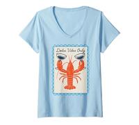 Donna Dolce Vibes Only Retro Nautical Lobster Wine Funny Summer Maglietta con Collo a V