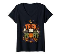 Donna Dolcetto o profitto Divertente Halloween Mercato azionario Maglietta con Collo a V