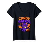 Donna Dolcetto Scherzetto Pipistrello Halloween Candy Patrol Notte Maglietta con Collo a V