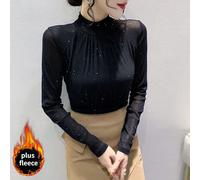 Donna Dolcevita Camicia Lucido Slim Fit Tee Plissettato Top Corto Camicetta