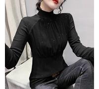 Donna Dolcevita Camicia Lucido Slim Fit Tee Plissettato Top Corto Camicetta