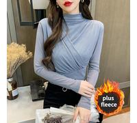 Donna Dolcevita Camicia Lucido Slim Tee Pieghe Top Corto Camicetta Maglia Intima