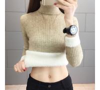 Donna Dolcevita Maglione Caldo Pile Foderato Maglia Pullover Basic Camicia