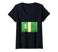 Donna Dollaro Banconota Dollar Bill Dollaro Americano Costume Maglietta con Collo a V