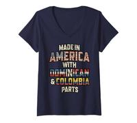Donna Dominicana E Colombiana Made in America Mix Heritage Vintage Maglietta con Collo a V